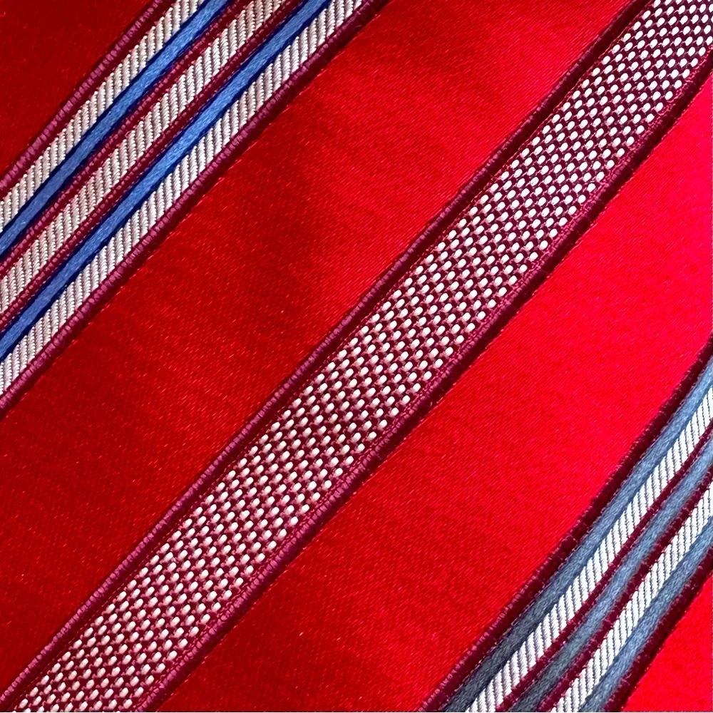 ZEGNA RECENT Red with Grey & Blue Stripes Tie